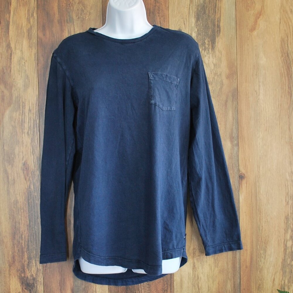 American Eagle Seriously Soft Pima Cotton Long Sleeve Pocket Tee Blue MT
